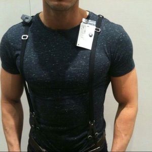 Zara Man Navy Blue Speckled Shirt with Suspenders